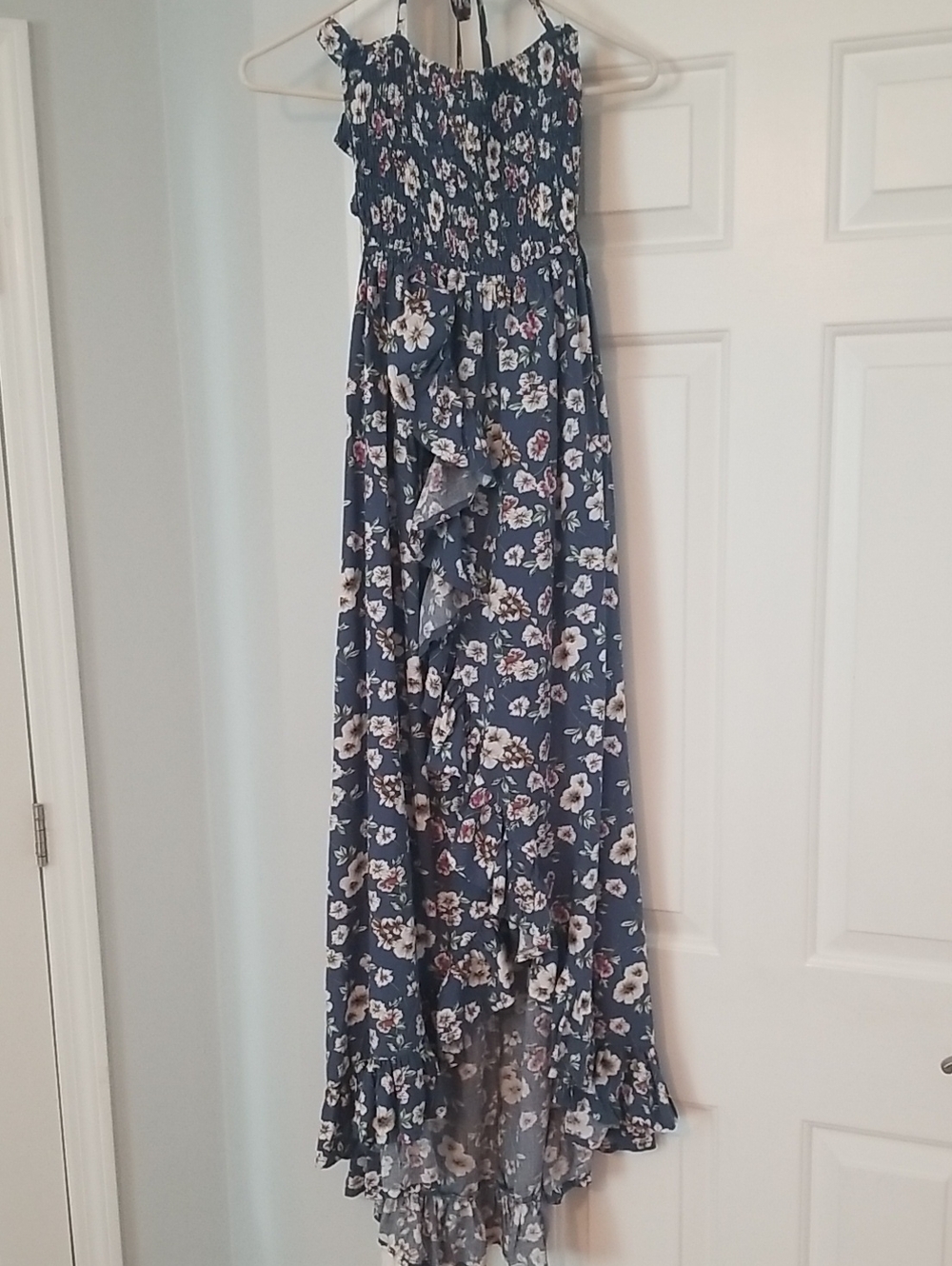 Navy Floral Ruffle Maxi Dress